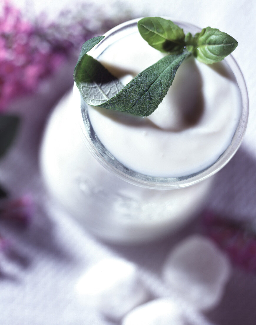 Glas Naturjoghurt mit Kräutern