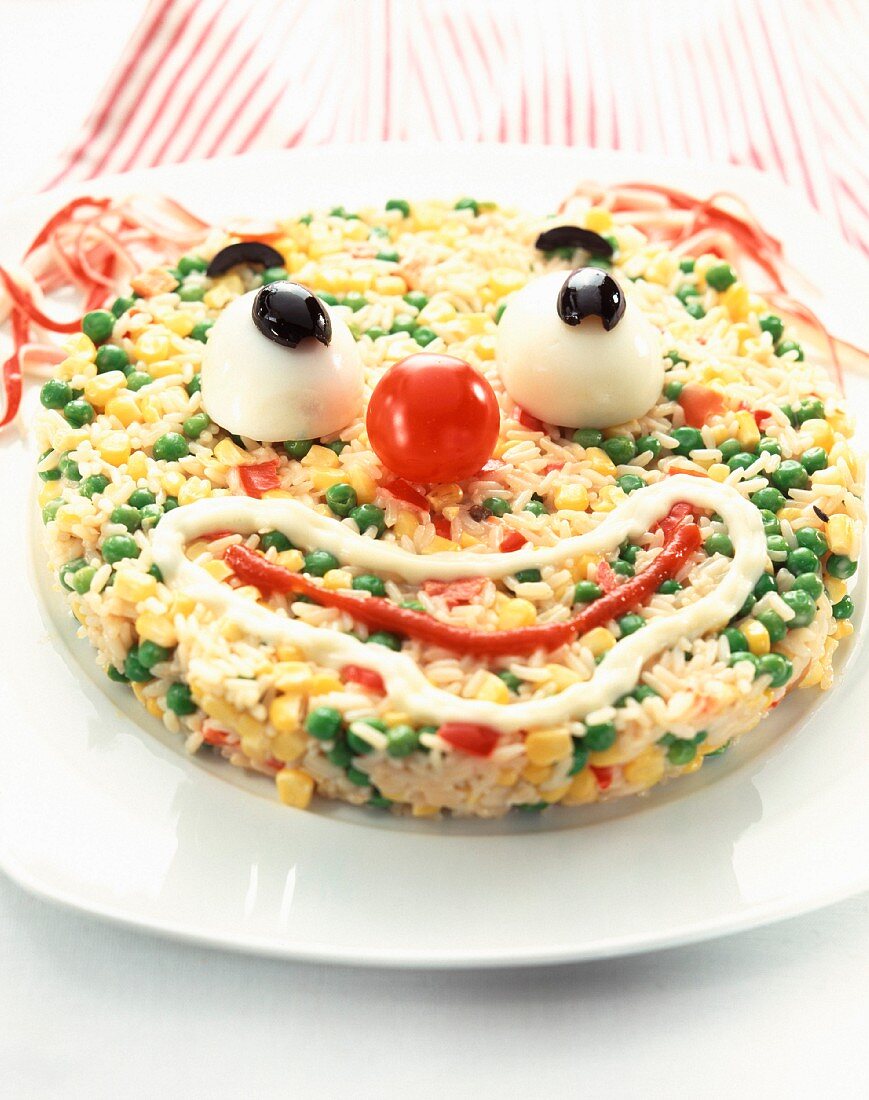 Clown-Gesicht aus Reissalat