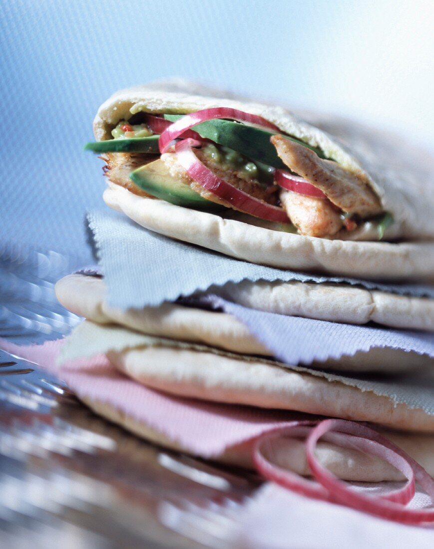 Pitta bread stuffed with chicken and avocado