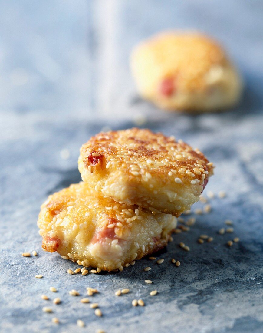 Ham and cheese croquettes with sesame seeds