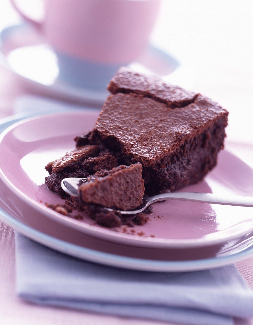 Moist chocolate cake on plate