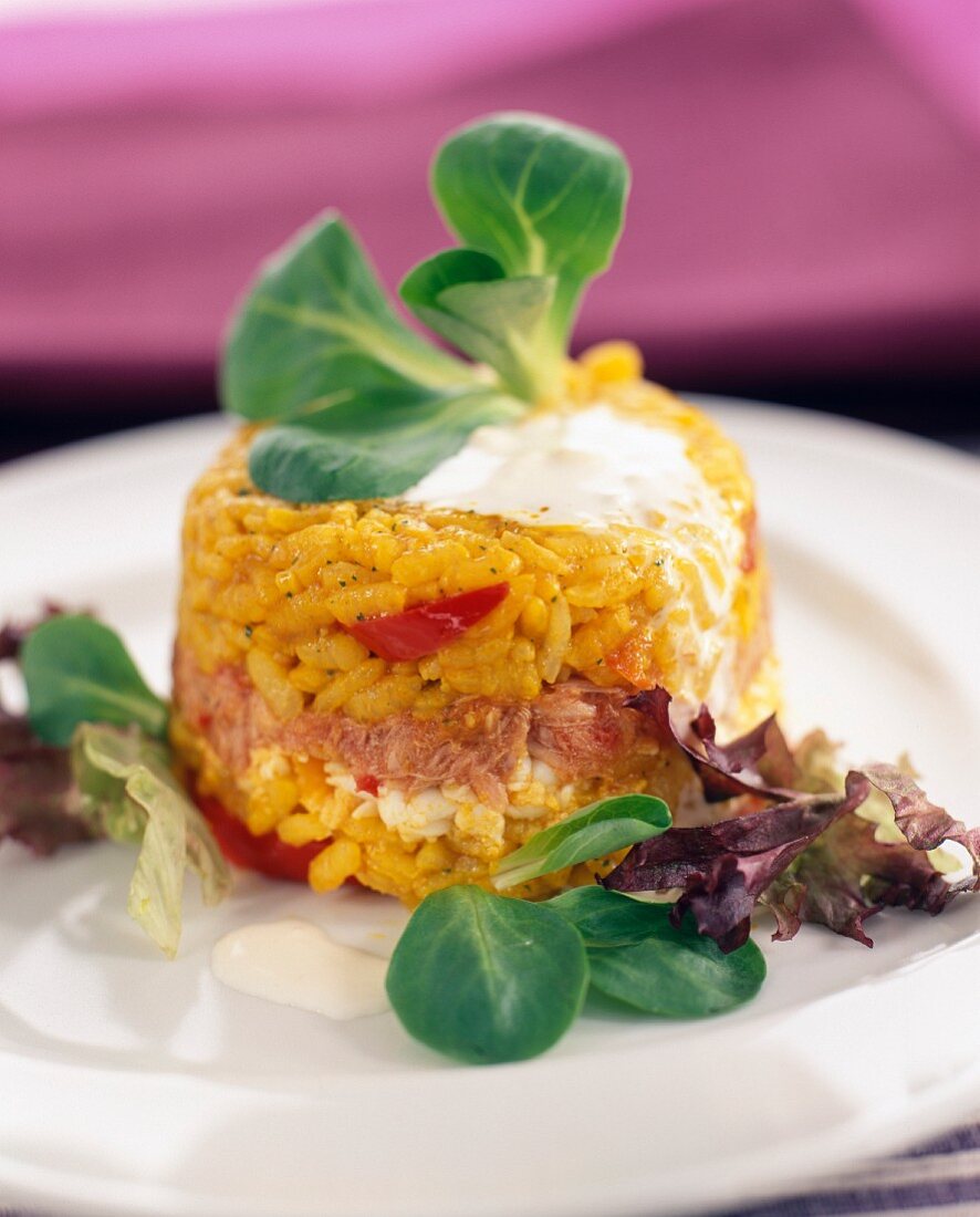 Reis-Timbale mit Thunfisch und Creme Fraiche