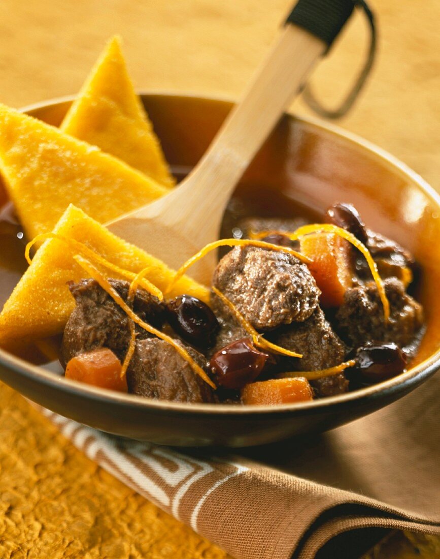 Beef and carrot stew with polenta