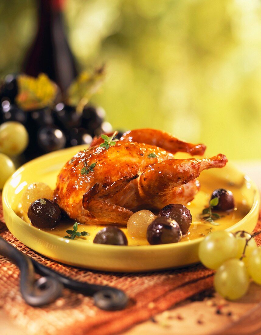 Roast quail with grapes