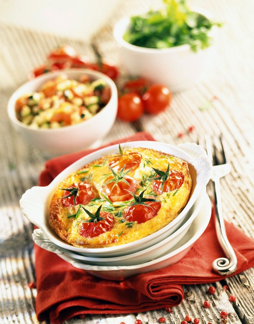 Crab meat and cherry tomato clafoutis