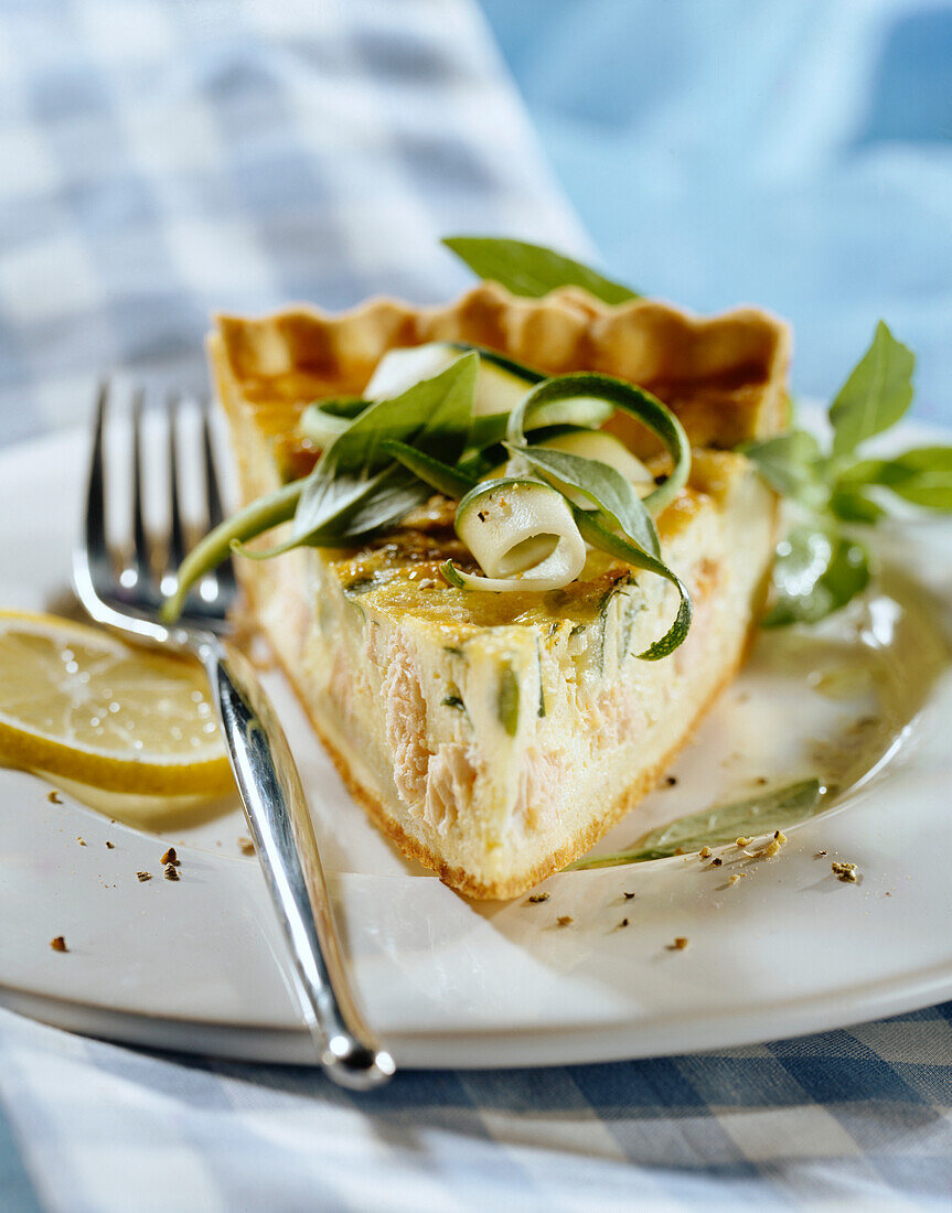 Salmon and courgette tart