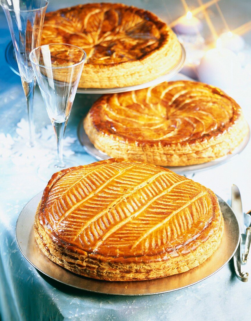 Galettes des rois almond flaky pastry cakes