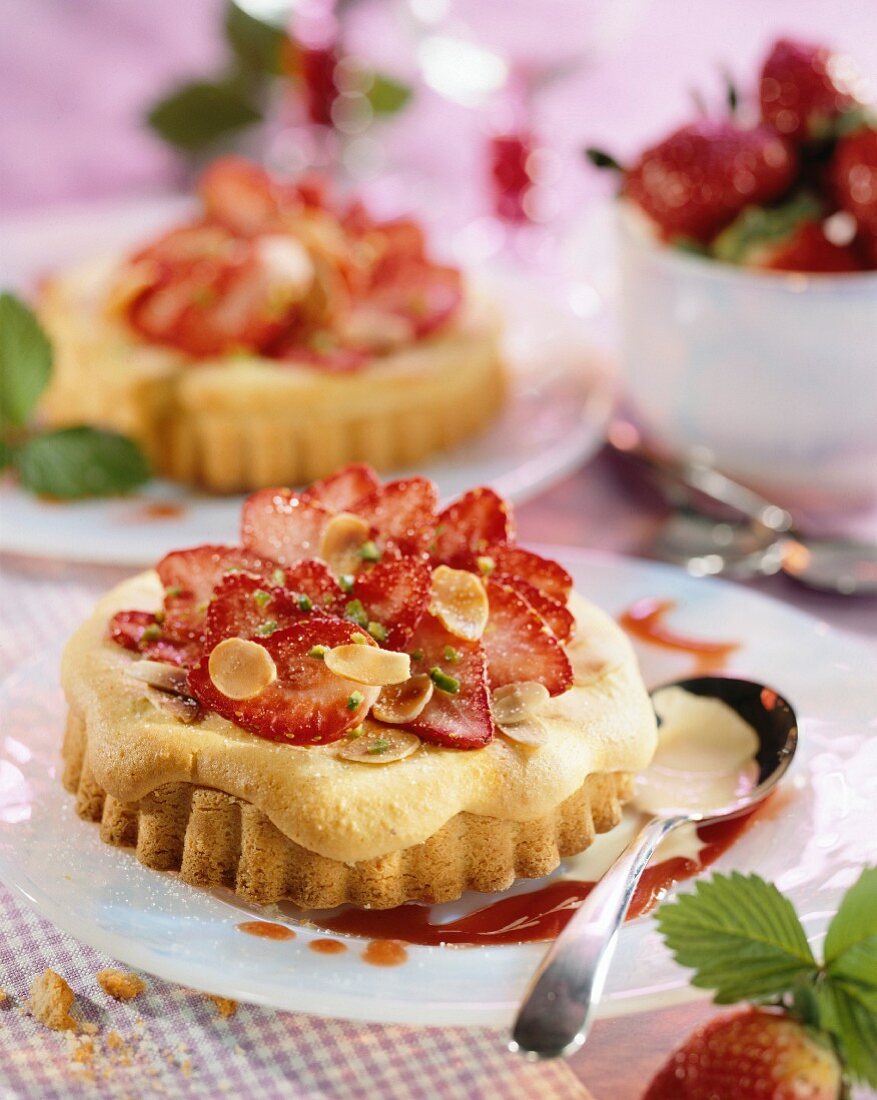 Almond cake topped with strawberry carpaccio