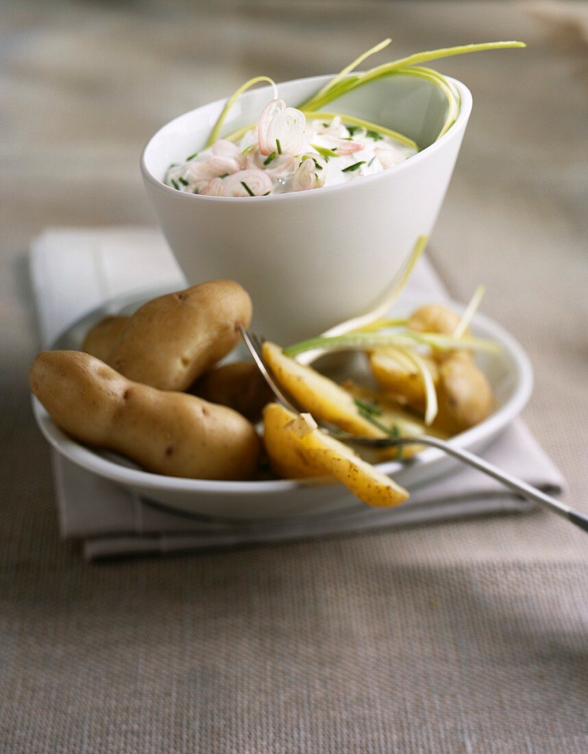 Fromage frais with herbs served with potatoes