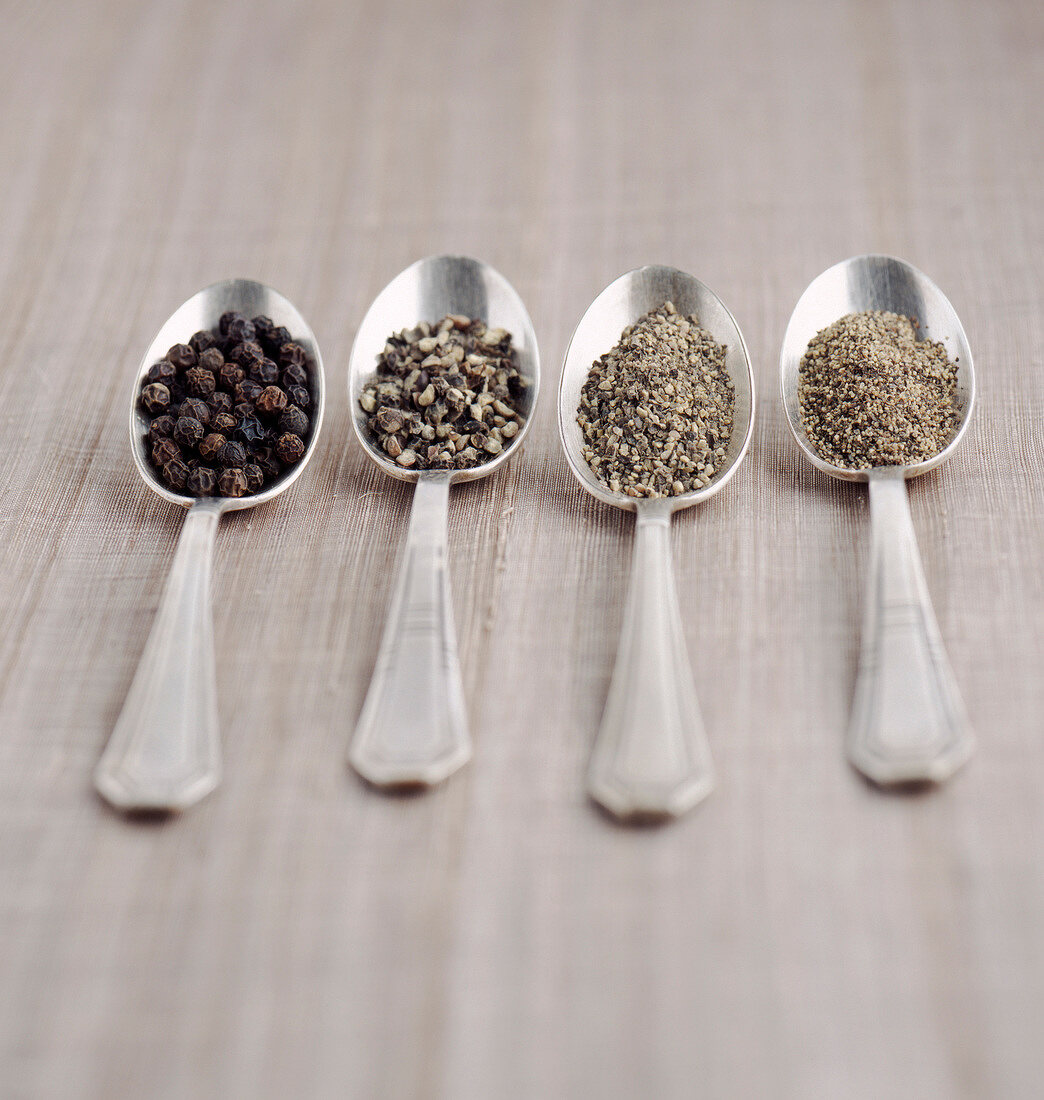 Different forms of black pepper