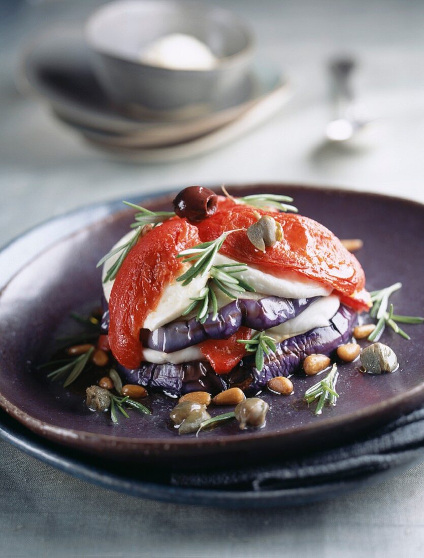 Eggplant,cheese and pepper Mille-feuille