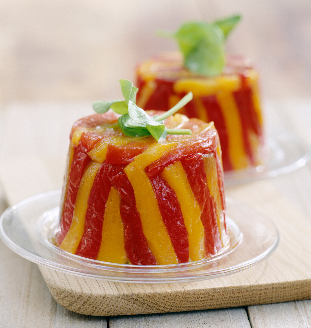 Terrine mit roten und gelben Paprika