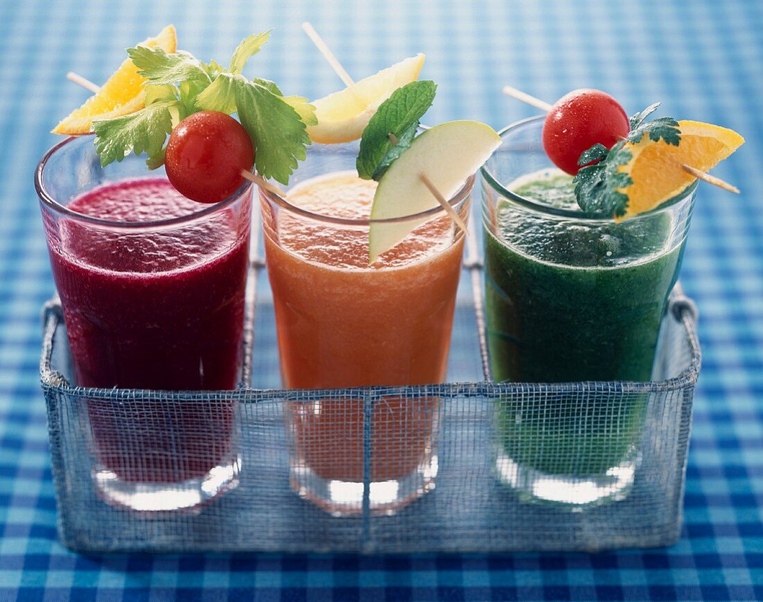 Glasses of fruit and vegatable smoothies