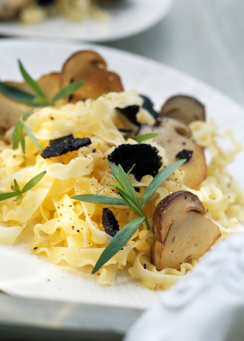 Pasta with ceps and black truffles