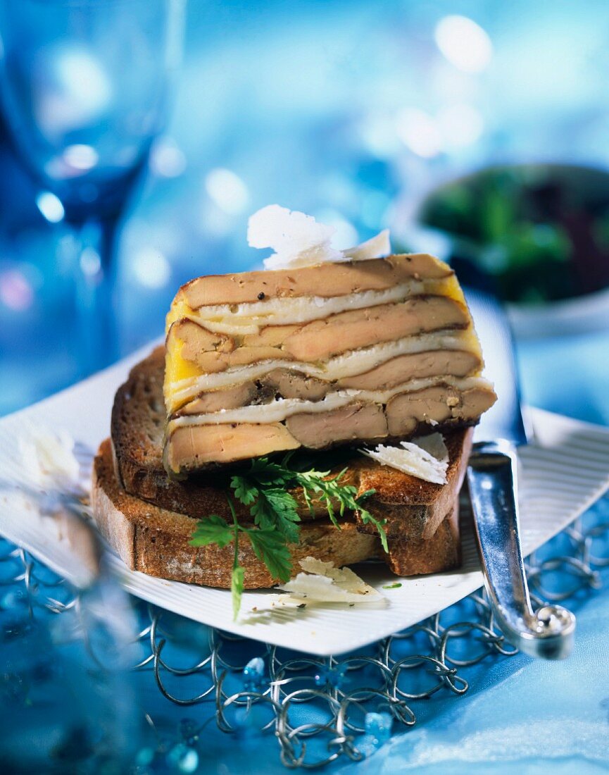 Marbled foie gras and Parmesan terrine