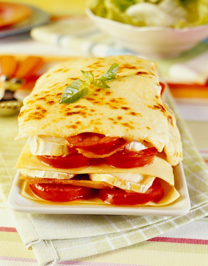 Tomaten, Speck und Käse-Lasagne