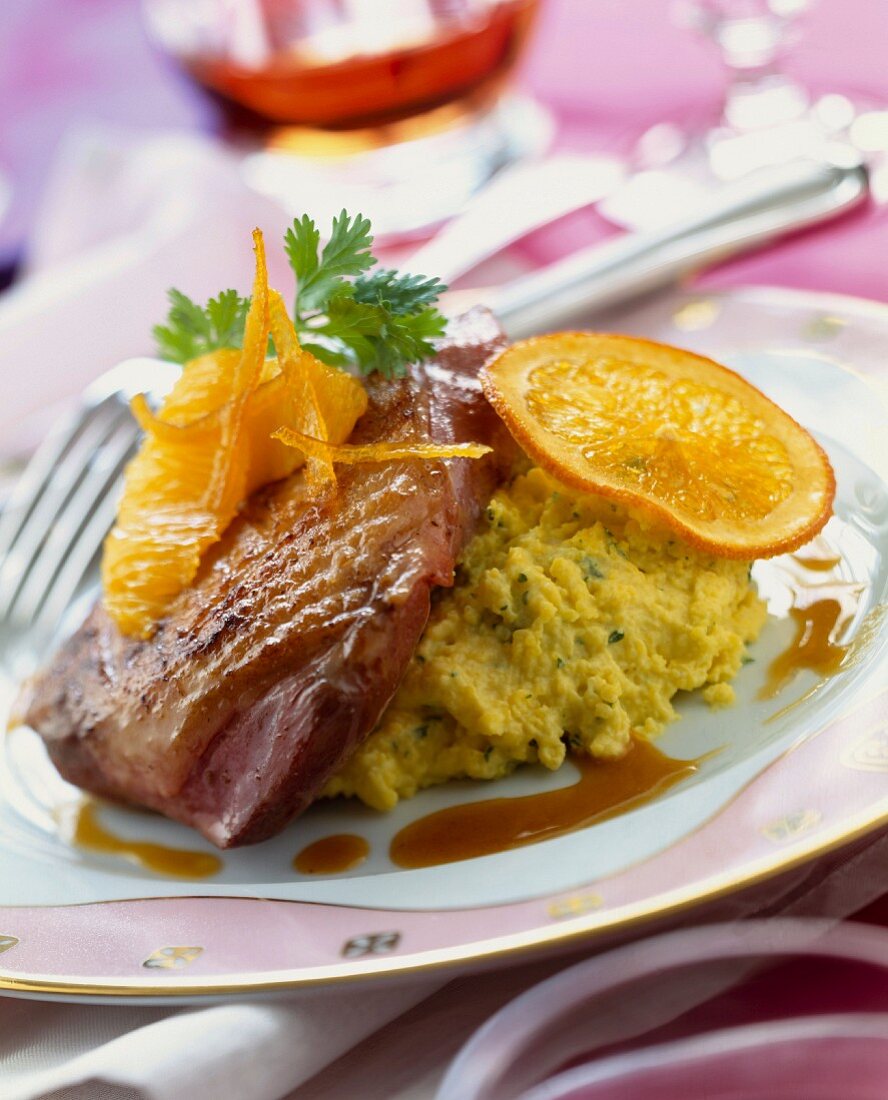 Entenbrust mit Orangen und Polenta