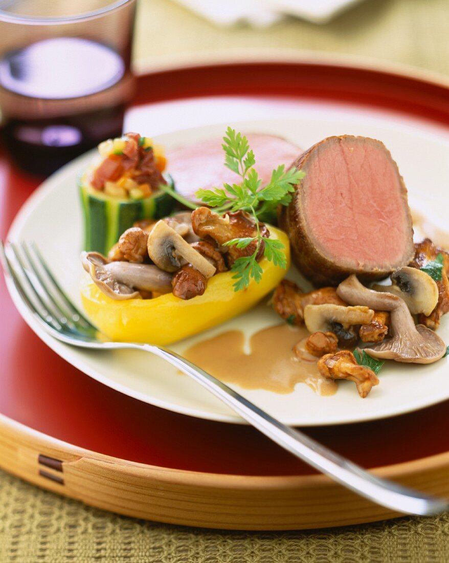 Noisette fillet of lamb with mushrooms