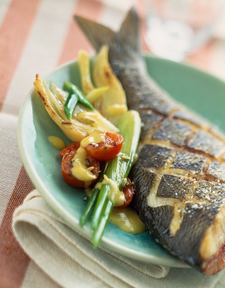 Grilled bass with fennel