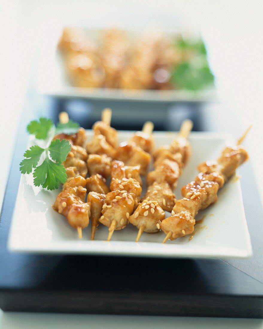 Chicken and sesame seed Yakitori kebabs