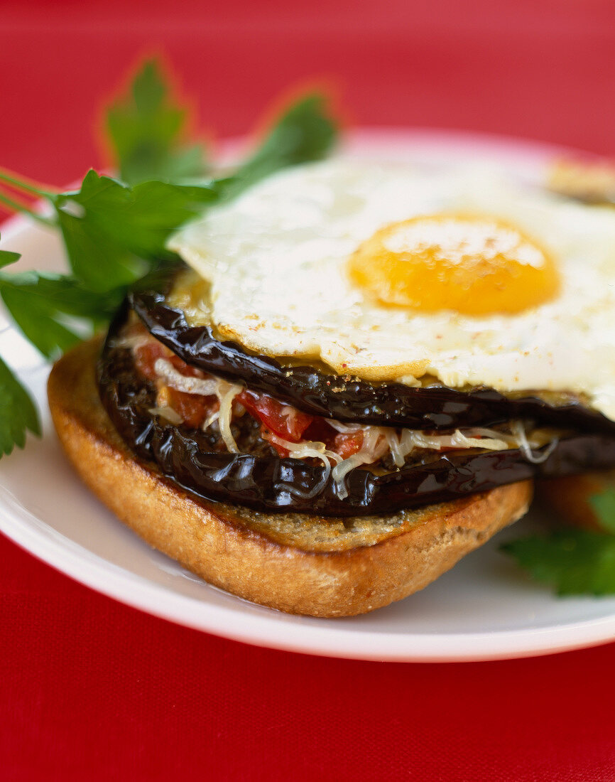 Eggplant Croque-madame toasted