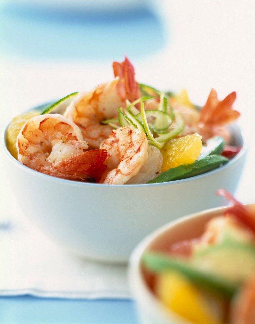 Prawn salad with orange and avocado