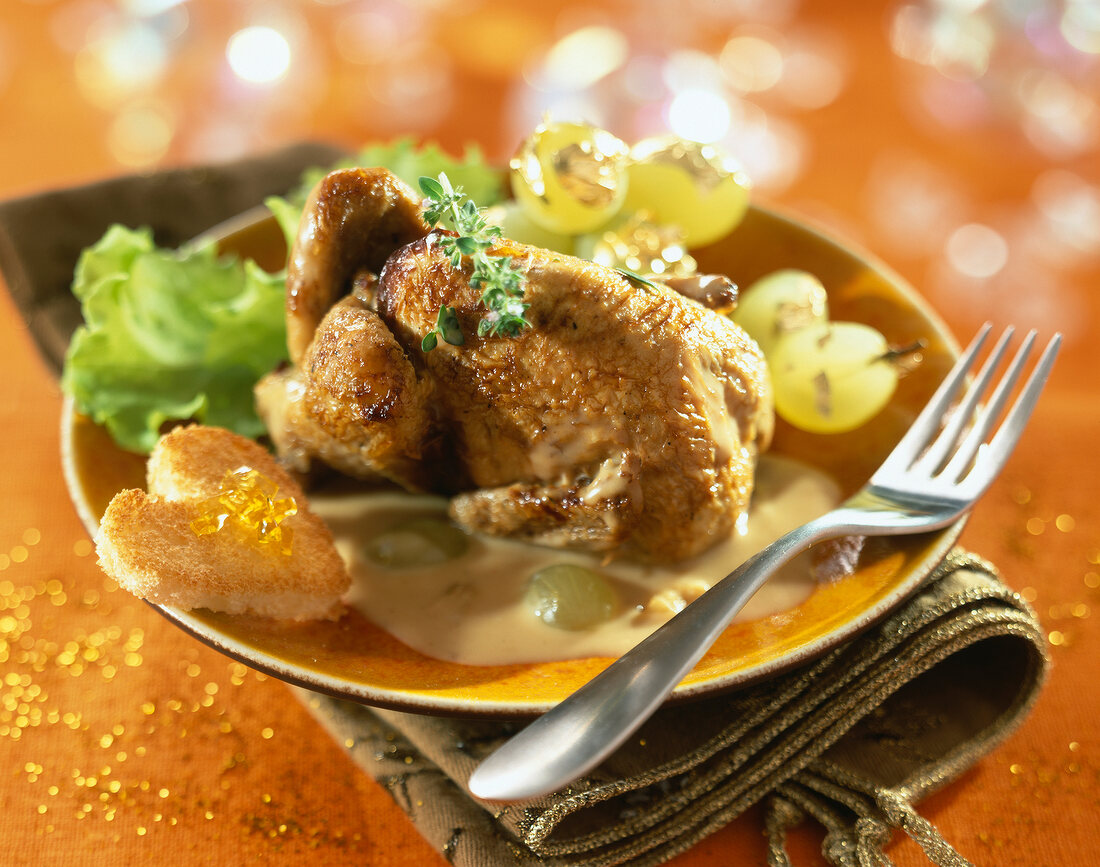 Stuffed quail with foie gras sauce