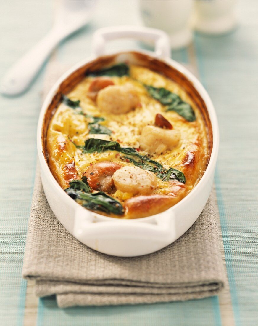 Scallop and spinach Clafoutis batter pudding