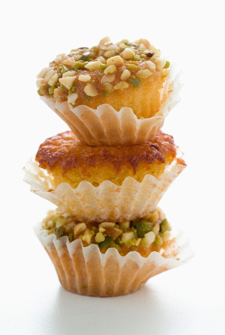 stacked pistachio and hazelnut muffins