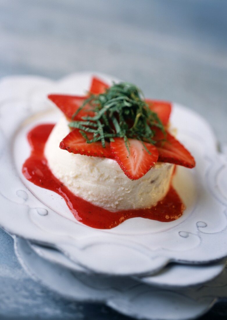 Fromage frais and strawberry bavarian cream dessert