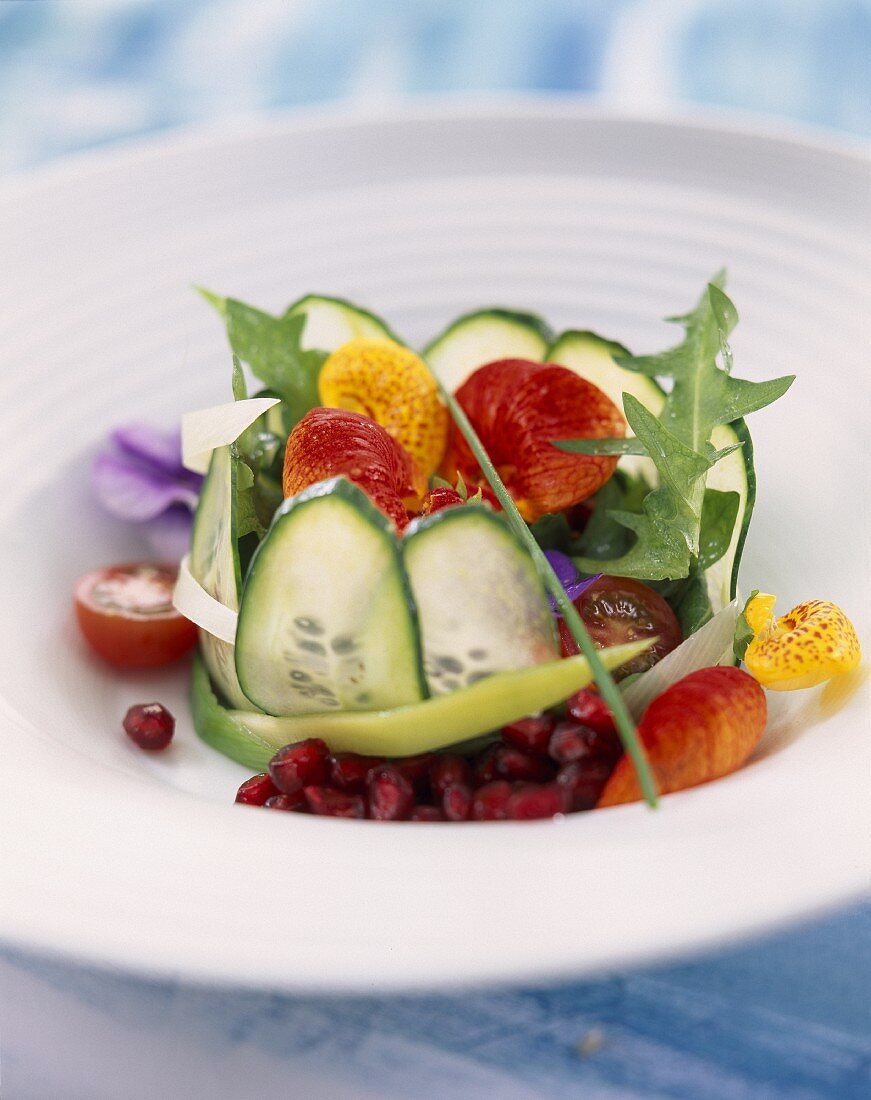 Cucumber charlotte with violets and slipperwort