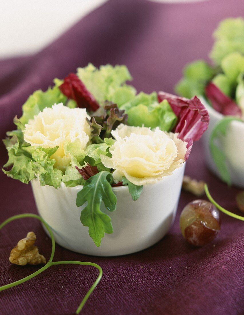 salad with parmesan flowers