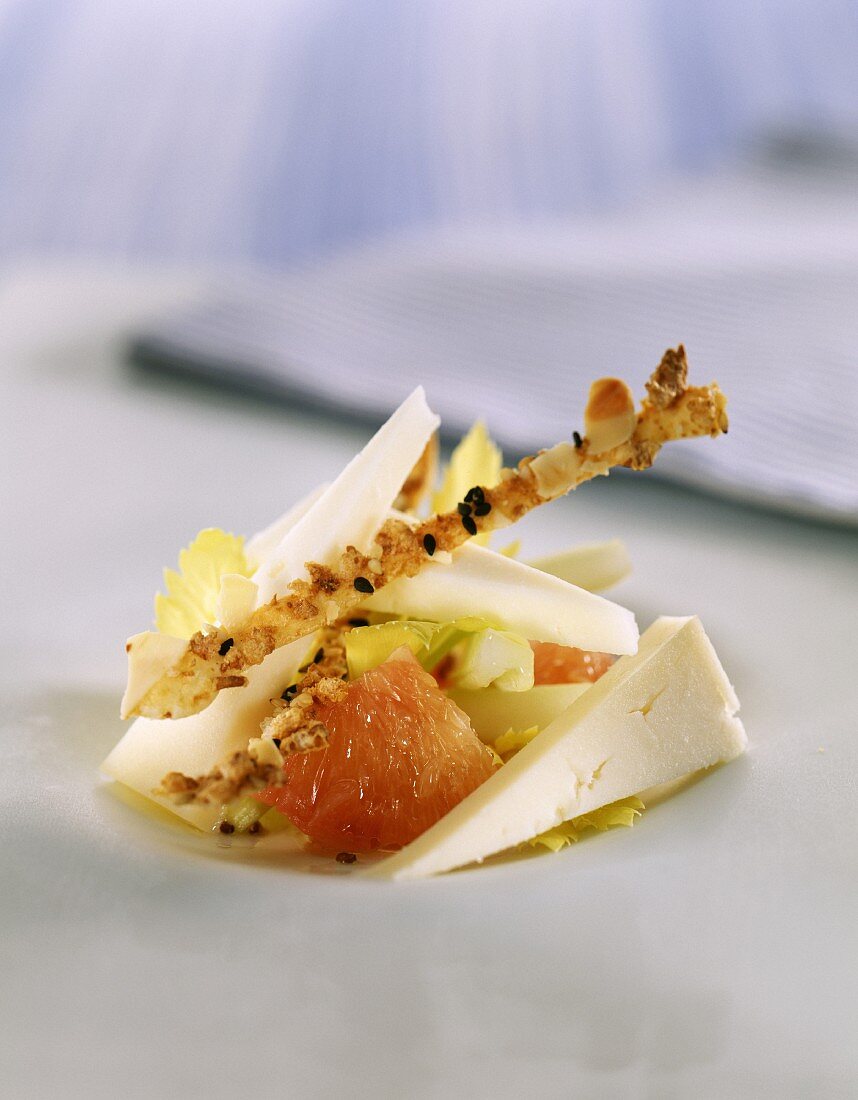 celery salad, cheese, grapefruit and cereal sticks