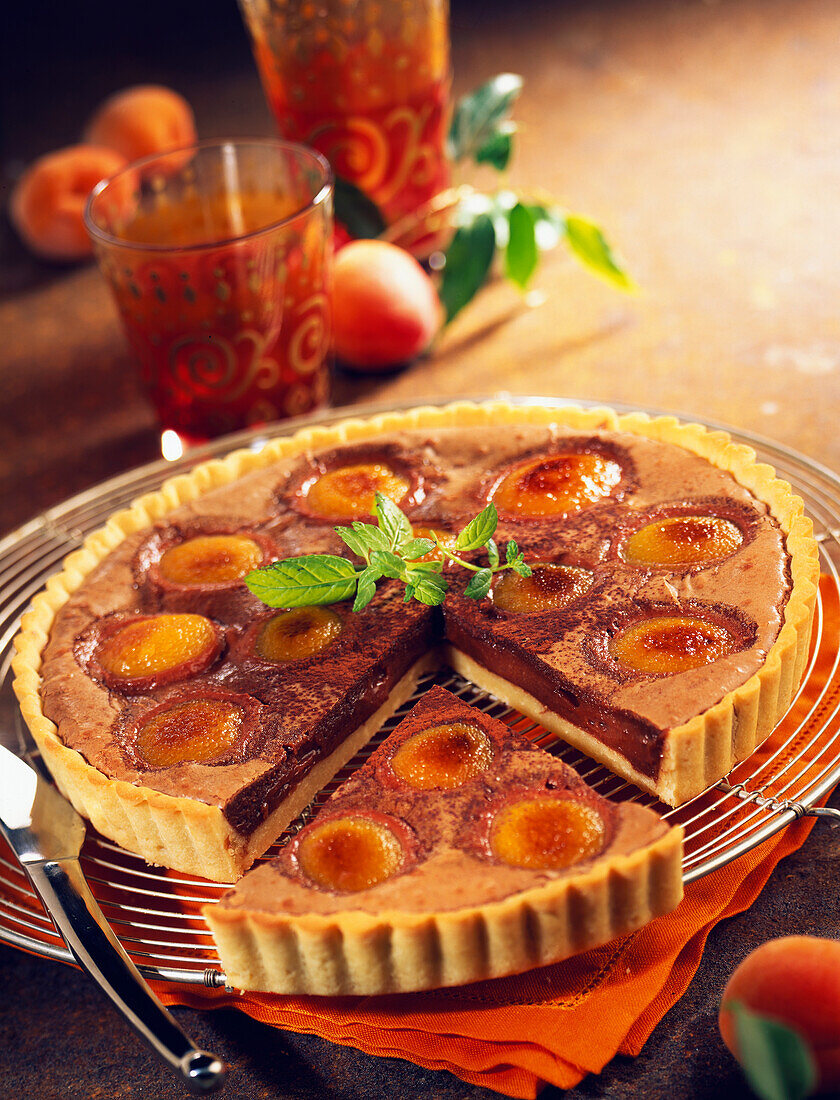 moist chocolate and apricot tart