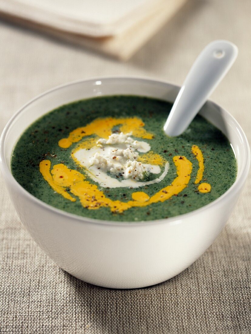 Creamed Broccoli and Almond soup with saffron