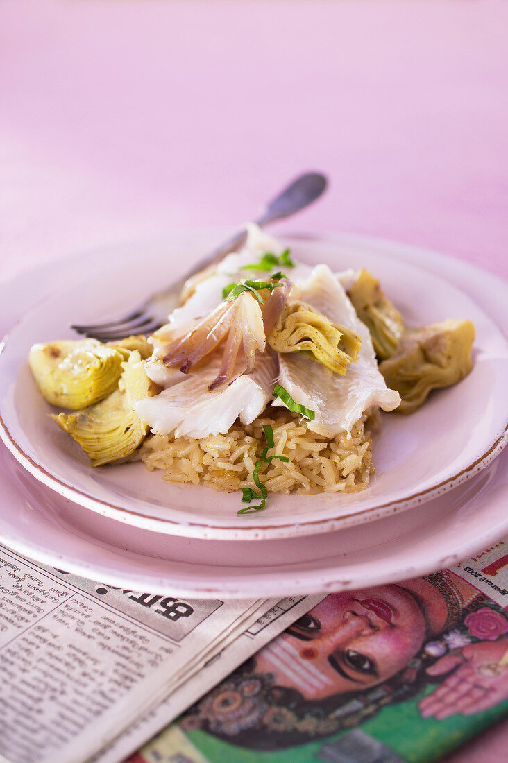 Whiting with artichokes