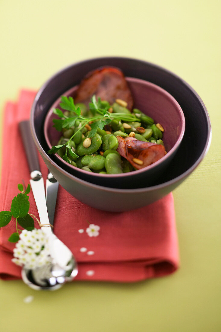 Broad bean and bacon salad