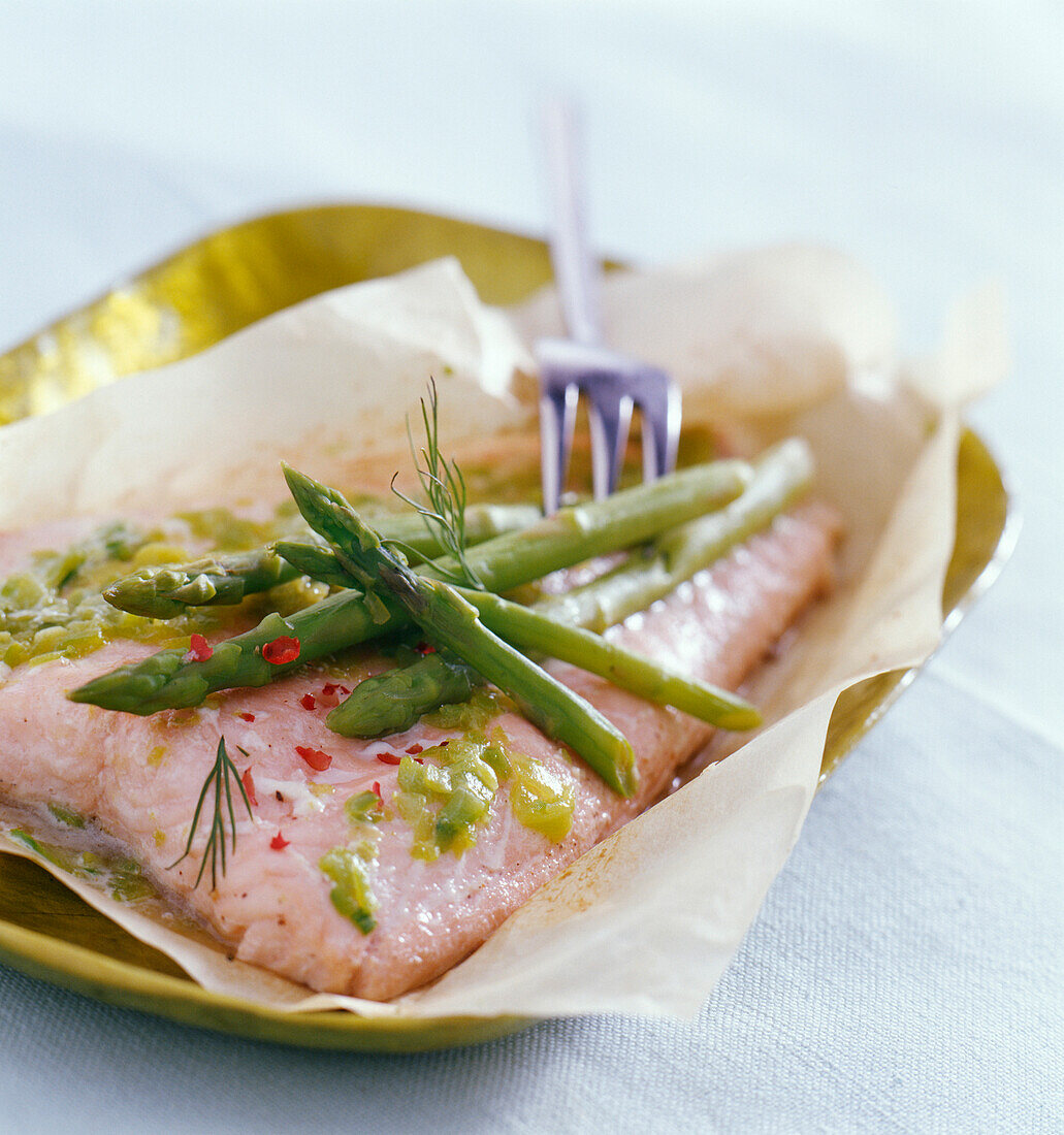 salmon and asparagus en papillote (topic: family meals)