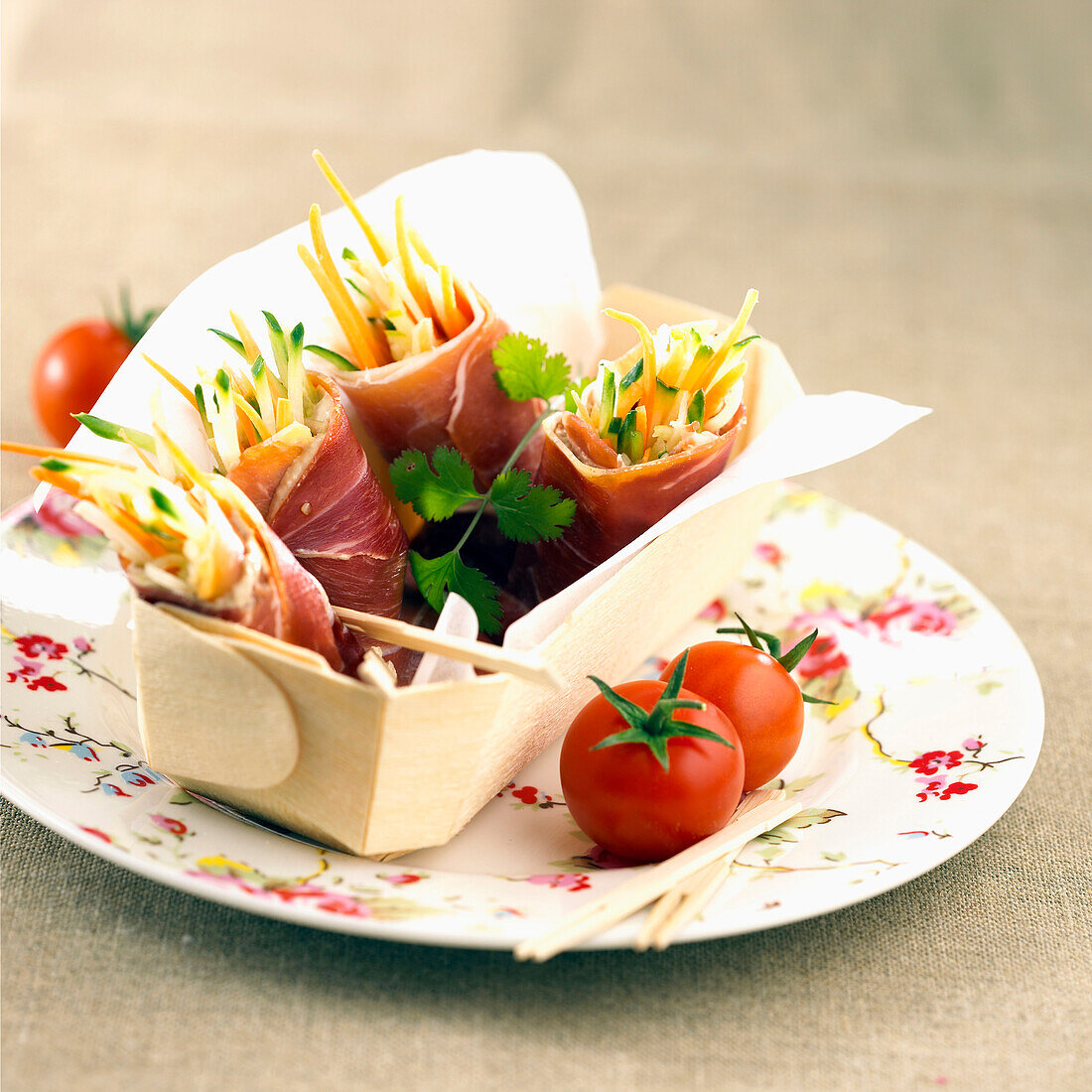 raw ham and vegetable wraps