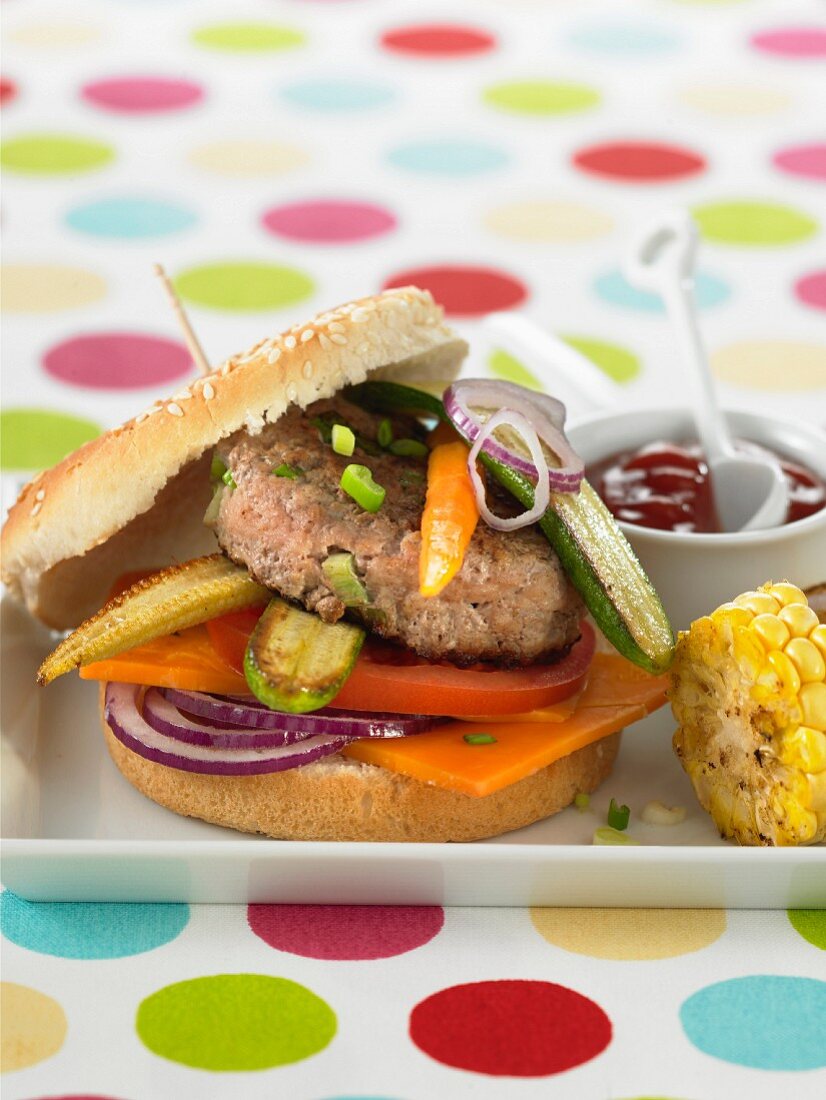 Veal and grilled vegetable hamburger