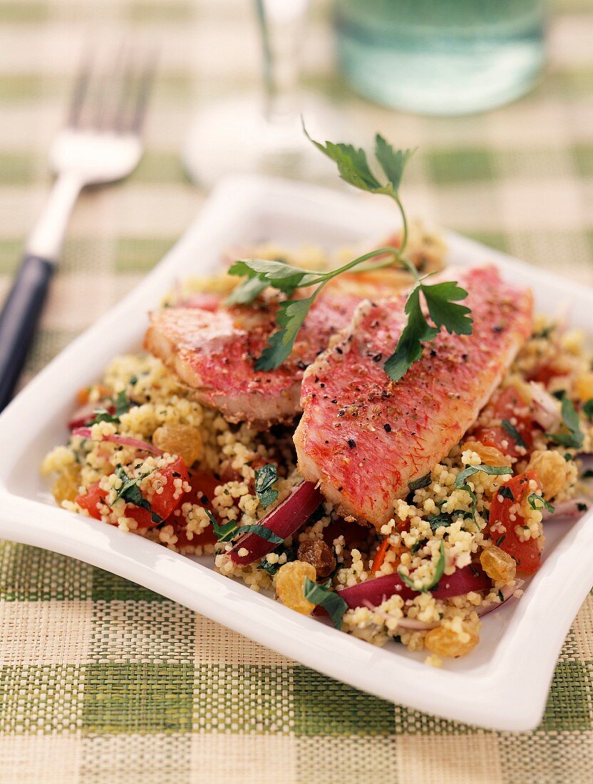 Roasted red mullet with hot spicy tabbouleh