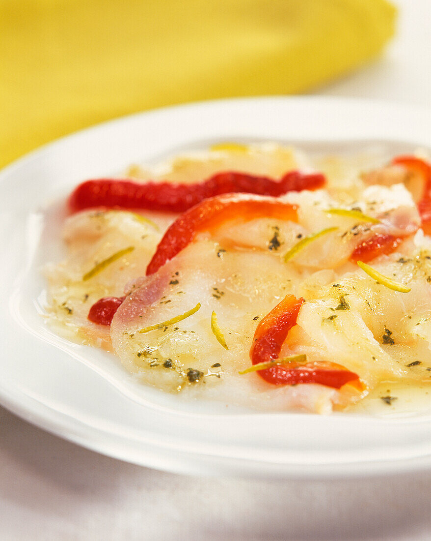 cod carpaccio with marinated peppers