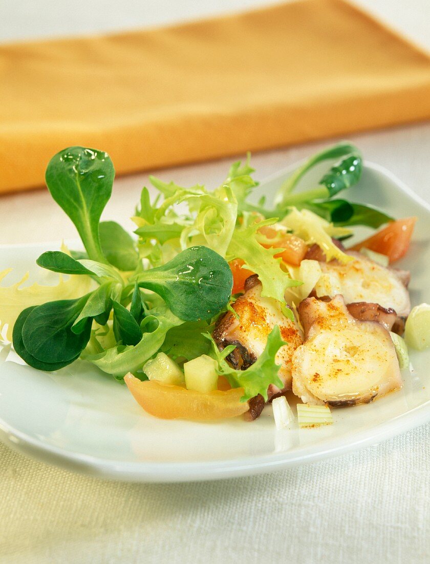 warm octopus salad with vegetables