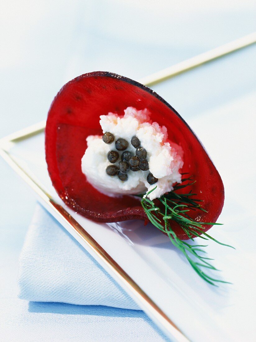 Beetroot cone with caviar