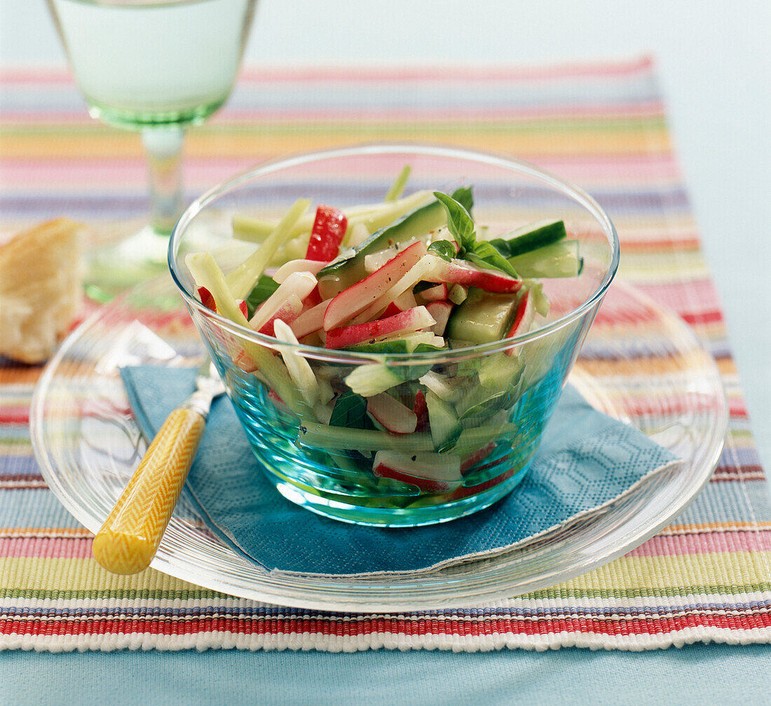 Crunchy spring salad with radishes and cucumber