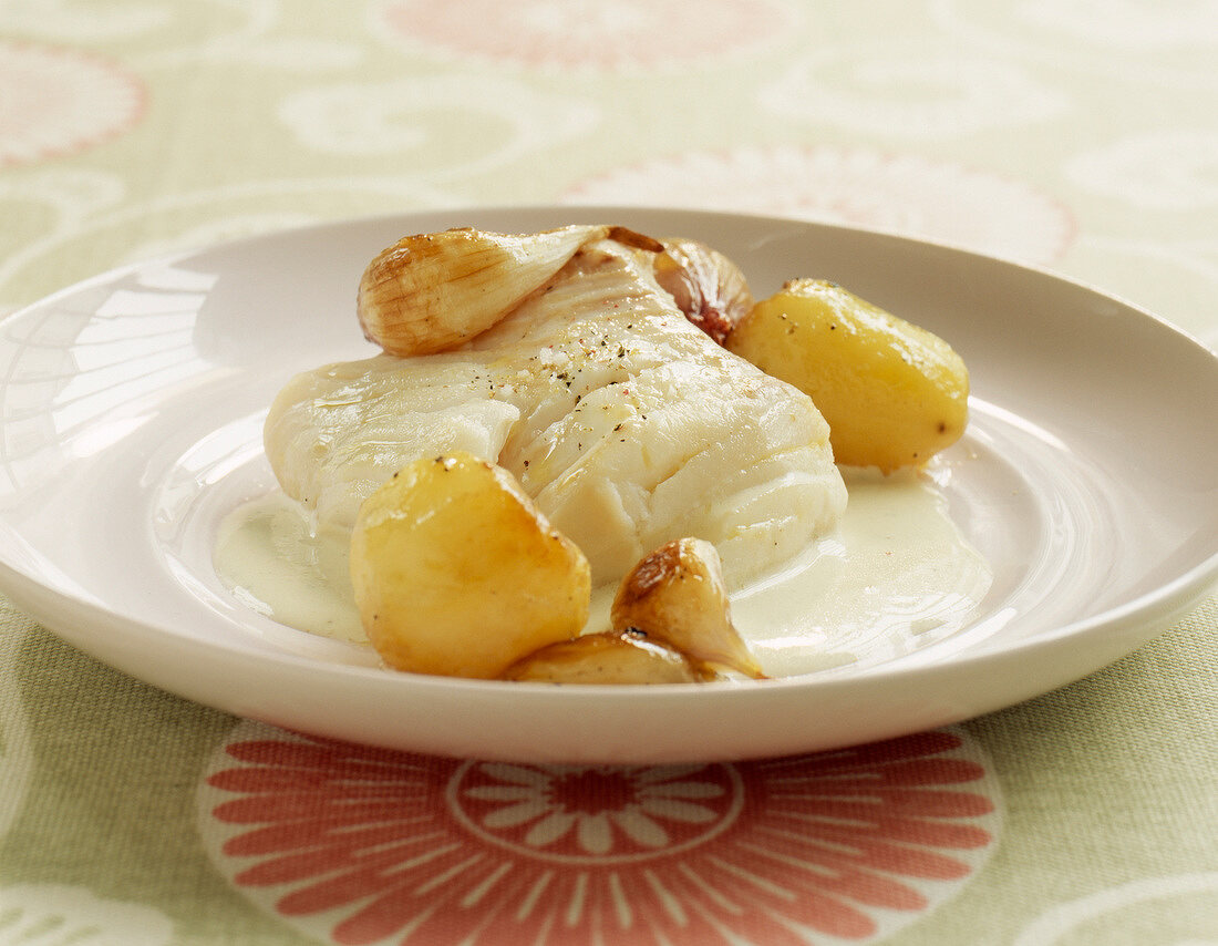 Kabeljau mit Konblauch-Sahne Sauce