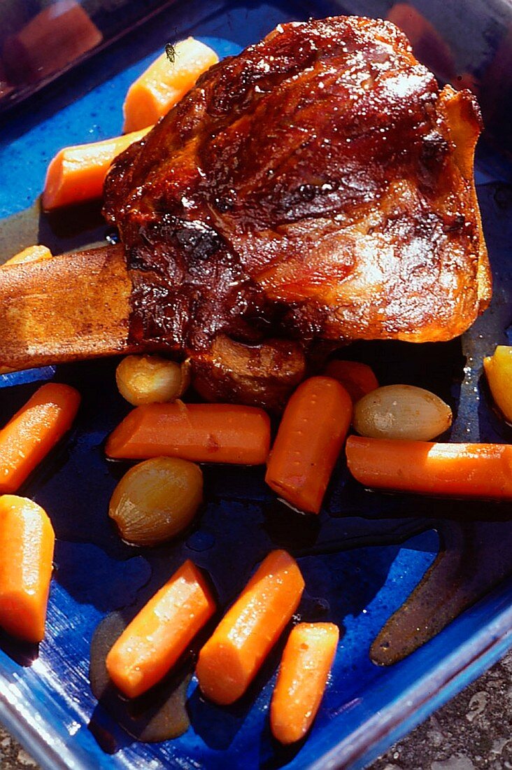 Roast lamb with carrots