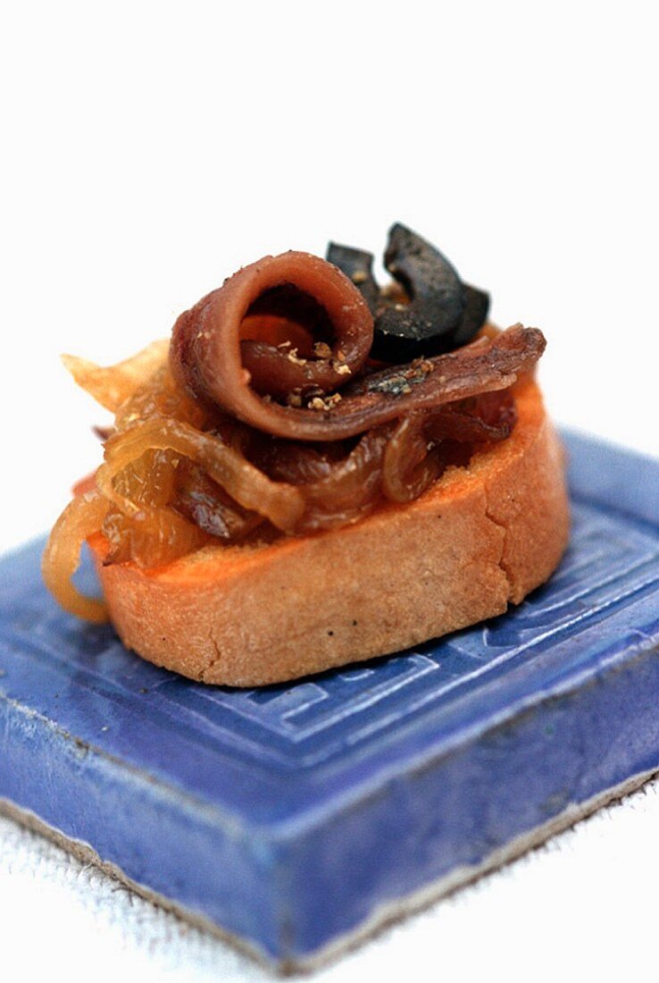 Crostino with anchovies and onion confit