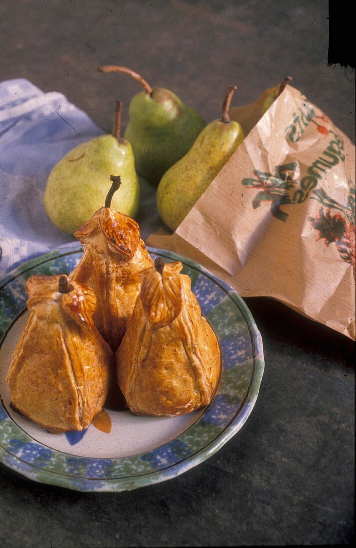 Baked pears wrapped in pastry