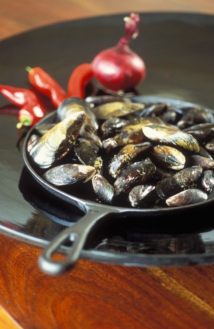 Mussels in a pan